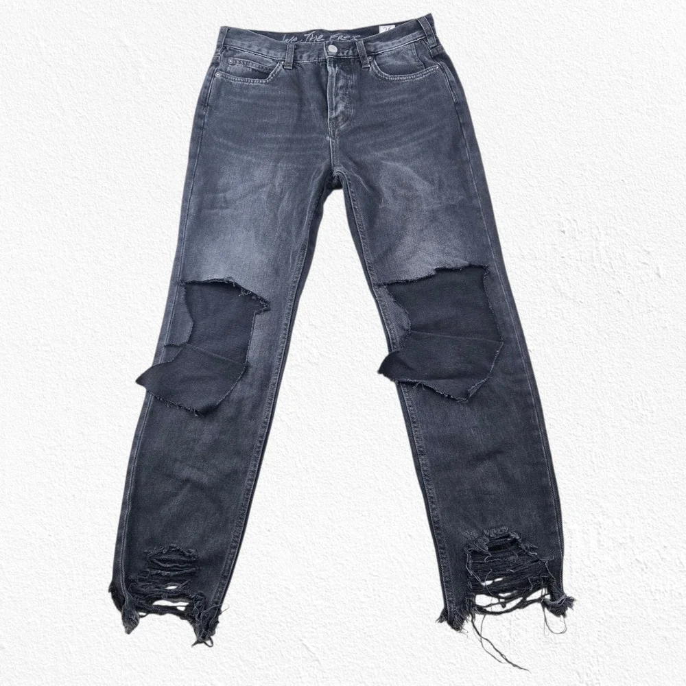 We The Free Black Distressed Mid Rise Crop Free People Grunge Jeans Size 26